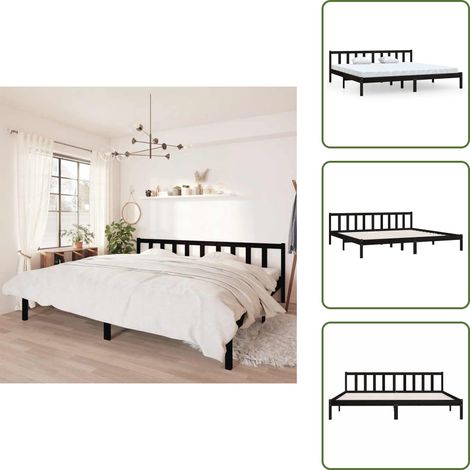 Cadre de lit sans matelas noir bois massif 200x200 cm - Cadre De Lit - Lit Double - Lit En Bois - Lit Moderne - Sommier Plateforme (1/5)