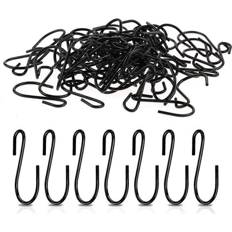 Lot de 60 mini crochets en S de 2,5 cm (1 pouce), en acier inoxydable, pour la décoration de bijoux, pots de fleurs et autres objets décoratifs, noir.