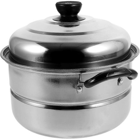 Cuit-vapeur à double poignée, idéal pour les petits repas en famille. Dimensions : 24 x 24 x 21 cm. Cuisson uniforme. 1 pièce. (1/4)