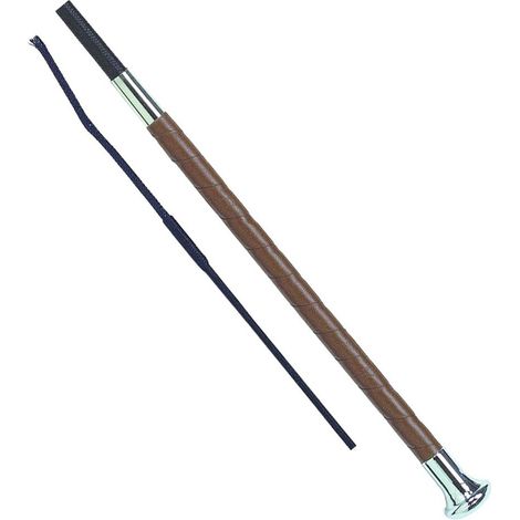 120 cm, nero: Manche en cuir de fouet avec bouton en métal 120 cm