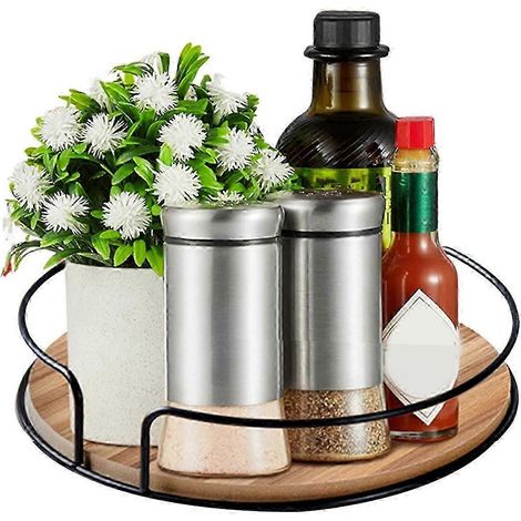 Étagère à épices en bois pour cuisine, rotation à 360°, design antidérapant, organisateur d'épices (1/5)