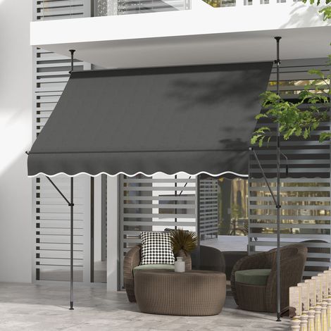 Store banne autoportant manuel rétractable 2.5 x 1.2 x 2.1-3 m inclinaison réglable métal alu polyester gris foncé