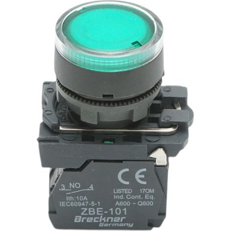 Pulsante con ritorno e segnalazione LED verde 1NO+1NC, 220V/10A, TB5 Breckner Germany (1/5)