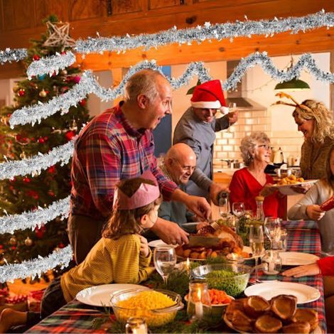 Guirlande de Noel Sapin, 8PCS×1.8M Noel Guirlande-Argent Couronnes- Décoration Sapin de Noel-Décor d'étoiles (1/5)
