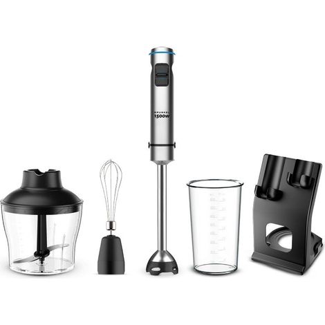 Batidora de mano Grunkel BM-1500SET/ 1500W/ Capacidad 0.8L/ Incluye Vaso, Picadora, Varilla y Soporte