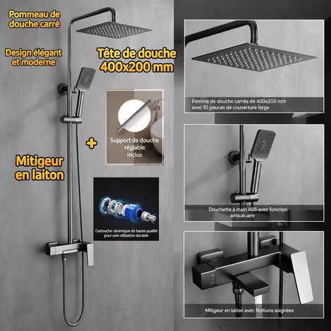 Colonne et ensemble de douche 3 fonctions gris pistolet avec barre d'extension de 30 cm, 78 × 37,2 × 15 cm, 4,5 kg – Livraison gratuite
