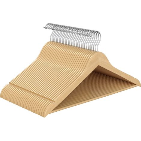 30 Cintres Bois Bouleau Naturel Fins avec Encoches & Barre Pantalon Crochet 360° pour Vestes Chemises (1/5)