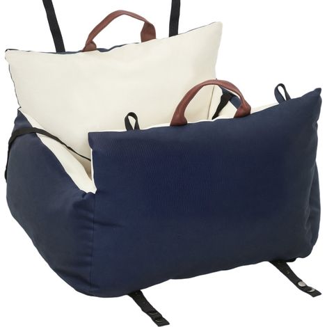 Siège auto chien lavable avec 2 sangles, laisse intégrée, coussin moelleux en coton, transformable en sac de transport, pour petits chiens, bleu marine - CHICFURN (1/5)