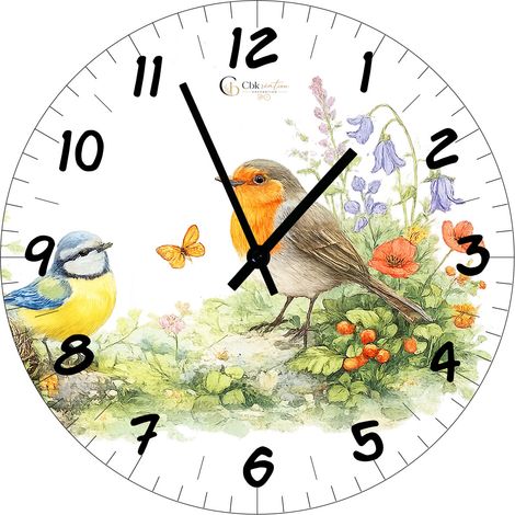 Horloge murale en verre oiseaux du jardin 29 cm (1/2)