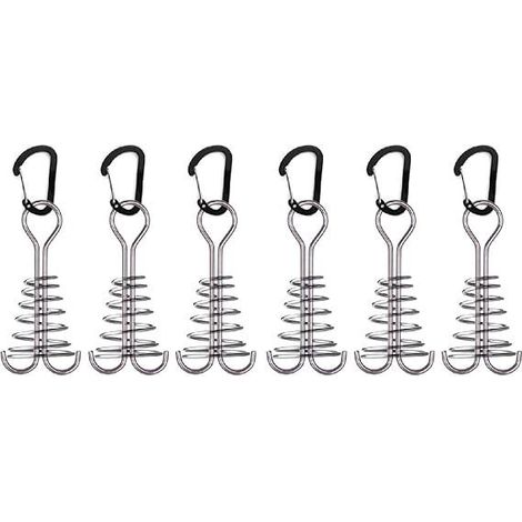 Lot de 6 crochets de fixation pour corde (noir), piquet d'ancrage en aluminium avec boucle à ressort, sardine de tente, piolet solaire pour camping, cheville de terrasse bois avec crochets et anneaux (1/5)