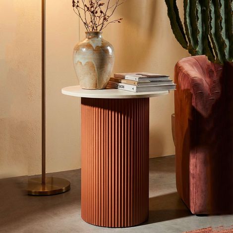 Mesa de Centro Misfat, Forma Cuadrada, Tablero Blanco, Estructura de Metal, 35x37x53h cm Blanco Mármol (1/5)