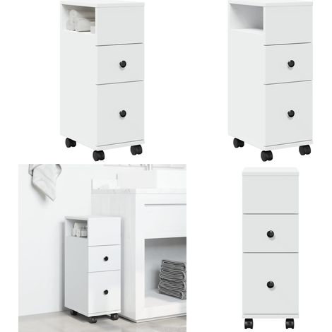 Armario de baño estrecho con ruedas madera de ingeniería blanco - Armario estrecho - Mueble de baño
