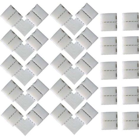 10 connettori rapidi angolari a forma di L a 4 pin, 10 connettori per strisce LED a 4 pin, per strisce LED RGB SMD 5050 da 10 mm di larghezza (bianco)