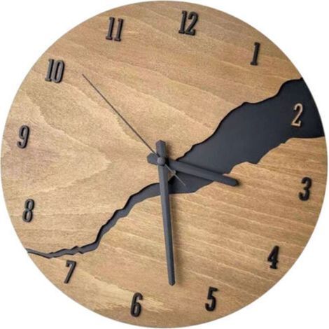 Wanduhr aus rissigem Holz, rund, geräuschlos, im Vintage-Stil, tolle Dekoration für Zuhause, Wohnzimmer, Büro (1/5)