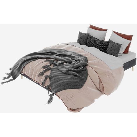 Structure de lit 160x200 cm en velours gris, cadre de lit double moderne avec sommier à lattes inclus, design minimaliste, sans matelas ni tête de lit (1/5)