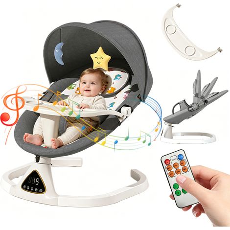 Chaise berçante électrique pour bébé, Transat bebe avec Télécommande Jouets 0-12 Mois, Minuterie, Bluetooth, 5 Vitesses Balancement (1/5)