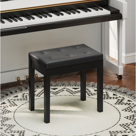 Panca pianoforte 55x34x50 cm nera con contenitore, seduta in similpelle e gambe in legno MEUBLIV (1/5)