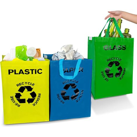Sacs de Tri Selectif Lot de 3 Poubelle Tri Selectif 3 Bacs pour le verre, le papier et le plastique,Poubelle de Tri pour Déchets et Recyclage de Grande Capacité 40L pour Extérieur/Intérieu (1/5)