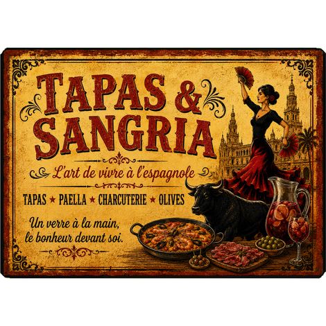 Planche cuisine Tapas & Sangria Espagne vintage 29 x 20 cm (1/2)