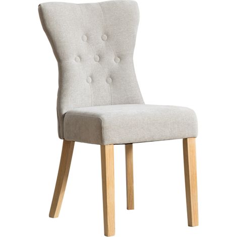 Chaise de salle à manger moderne en bois massif avec revêtement en tissu chenille gris et rivets décoratifs (1/5)