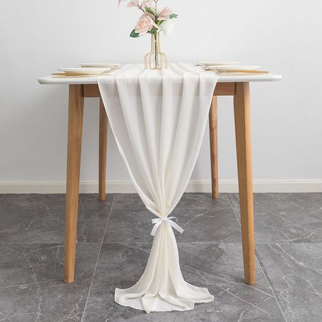 Camino de mesa bohemio de tela de queso beige de 72 x 305 cm para cocina, decoración del hogar, fiestas, bodas y cumpleaños. (1/4)