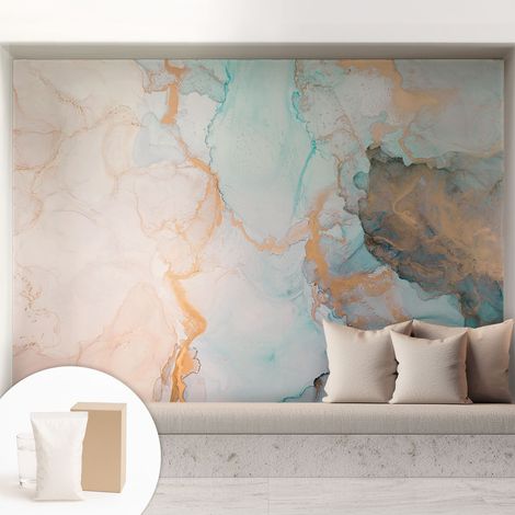Papier peint décoratif avec colle pour salon, chambre à coucher et bureau – Design moderne et facile à poser Vagues aquarellées 208x146 cm (1/5)