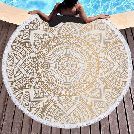 Serviette de Plage Mandala Ronde, Towel Beach en Microfibre, Couverture de Plage légère pour Les Enfants, Les Adolescents, Les Adultes (1/5)