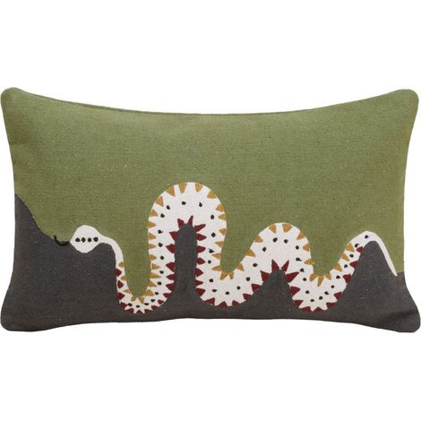 Housse de coussin en Coton rebrodé d'un serpent en chaînette TEOTI (1/5)