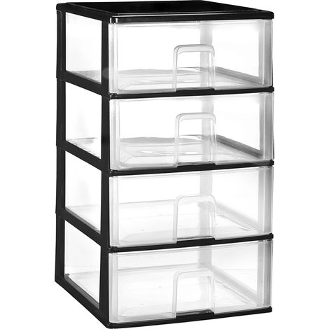 Unité de tiroirs, design empilable, organisation polyvalente, 4 Boîtes Noires 38X37X62.6Cm, 1 Unité (1/2)