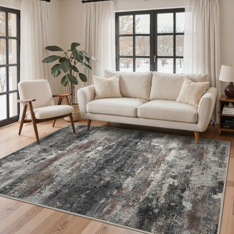 Tapis Salon Résumé 160x230cm Lavable en Machine Rug AntidéRapant Poil Ras, pour Chambre Salle a Manger Descente de Lit Bureau, Cuisine, Gris Foncé (1/5)