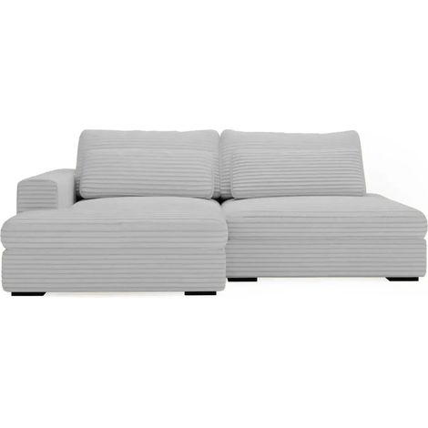 AGATHE - Canapé d'angle convertible gros velours côtelé 4 places - Gris clair - Droit