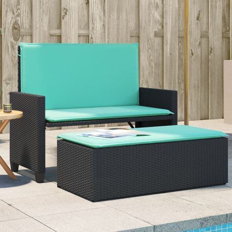 vidaXL Banc de jardin avec coussins et repose-pieds noir résine tressée (1/5)
