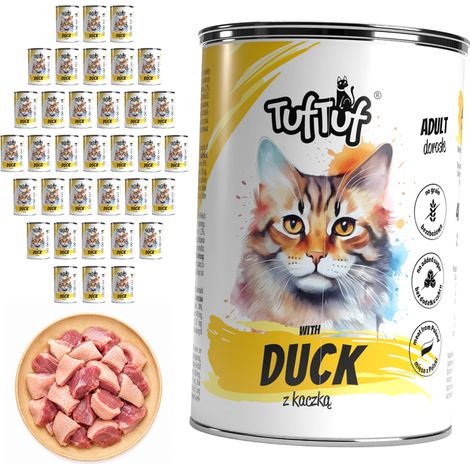 Comida húmeda para gatos TufTuf sabor pato, lata de 36 x 400 g, carne en conserva. (1/2)