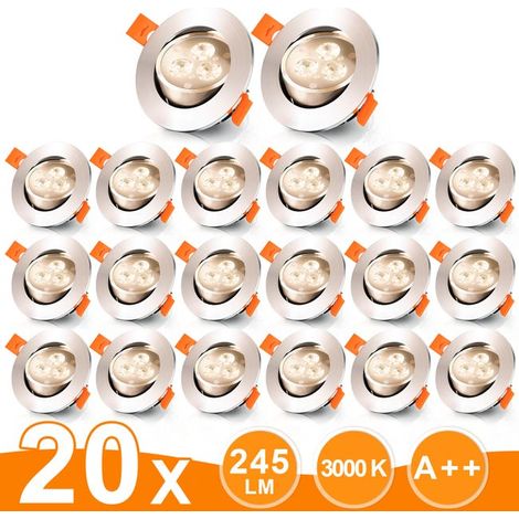 20 faretti LED da incasso, 3W luce bianca calda, faretti da incasso a soffitto