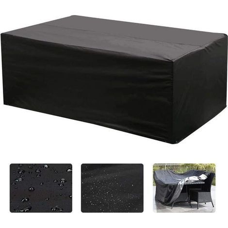 Oxford Rectangular Table Cover for Garden Furniture, UV Protection (Black) - 210×140×80CM (1/5)