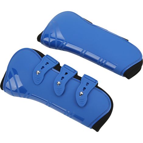 2 guêtres antérieures pour cheval, coque en PU, pour le saut d'obstacles et la course, bleues, taille M (1/5)