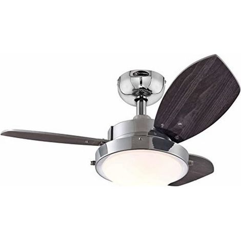 Ventilateur de plafond d'intérieur à trois pales et une lampe de 76 cm, finition chrome avec verre opale dépoli (1/5)