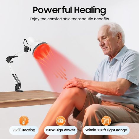 150W Rotlichtlampe Wärmelampe 220V Infrarotlampe 360° Drehbar Therapielampe mit Klemme Faltbares Rotlichtlampe Multifunktional Rotlichtlampewärmelampe für Massagesalons, Hause (1/5)