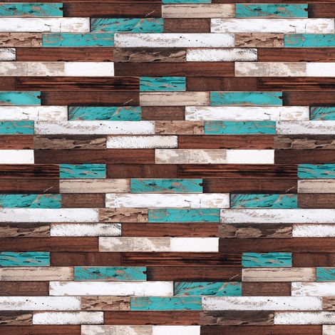 Decoon – Plaquette de parement en bois recyclé 0,98 m2 – Couleurs brun et turquoise – Épaisseur 0,7 à 1,4 cm – Pour pose avec colle mastic polymère (1/6)