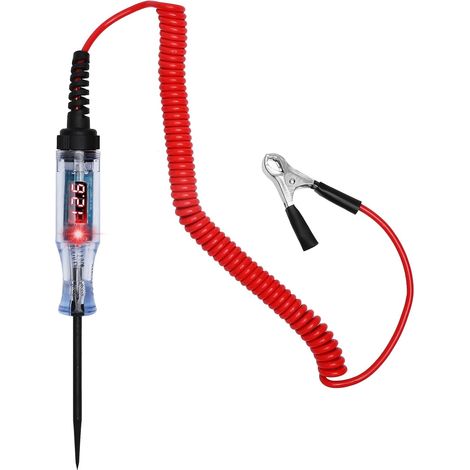 Testeur de tension 12V 24V avec affichage numérique et LED, stylo de test électrique avec pince crocodile et câble spiralé, outil de diagnostic pour voiture, moto, camping-car (1/5)