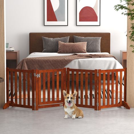 Cancelletto di sicurezza per cani per scale e porte, design pieghevole con supporto autoportante, 205x30x60 cm, marrone