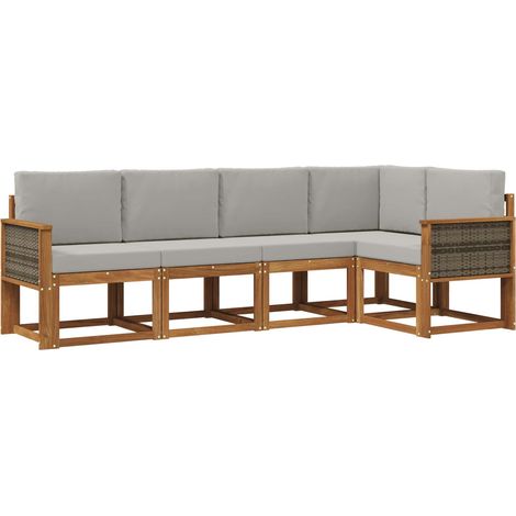 Set di divani da esterno 5 pz 5-Posti Naturale e Grigio Chiaro vidaXL (1/5)