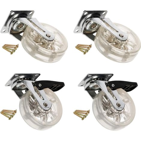 KOTARBAU Lot de 4 roulettes (2 avec frein) transparentes pour meubles Ø 75 mm pour tous types de sols (1/5)