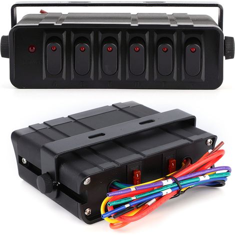 6-fach Wippschalterkasten mit roter Kontrollleuchte, 12–24 V, universell für Auto, Wohnmobil, Boot (1/5)