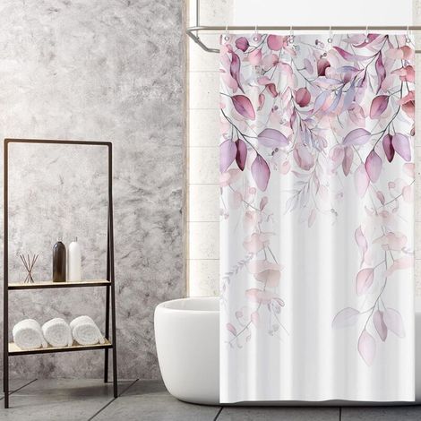 Rideau de Douche Feuille Rouge, Ensembles de Rideaux de Salle de Bain Plantes botaniques de Printemps Rouge Sauge avec Crochets pour la décoration de la Salle de Bain,90x180cm (1/5)