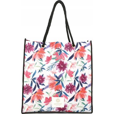 Sac cabas femme Monnari grande capacité A4 à fleurs blanc (1/5)