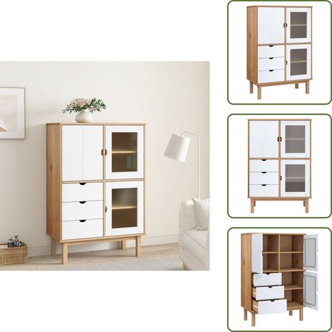 Buffet haut OTTA marron et blanc 85x43x125 cm bois massif pin - Buffet - Armoire - Meuble De Rangement - Mobilier - Bois Massif (1/5)