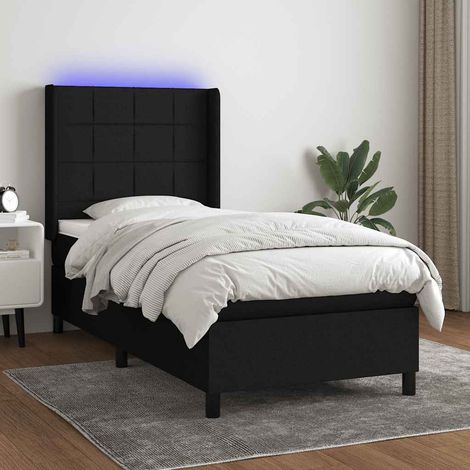 Cama box spring colchón y luces LED tela negro 90x190 cm (1/5)