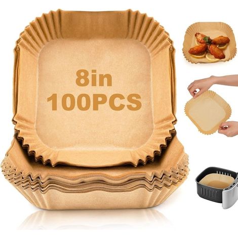 Set of 100 sheets of paper sulfurise square 20 cm  Non-stick, resistant to water and to oil  For fryer to air (1/4)