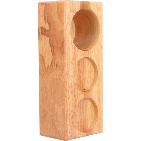 3-facher Kaffeefilterhalter aus Holz mit Tamperständer und Tamperbasis für die Hausbar/Theke, Holzfarbe, seitliche Öffnung (1/5)